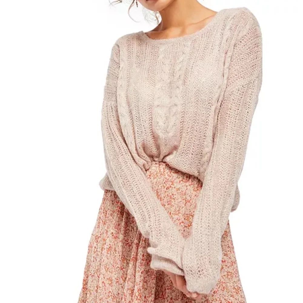 Free People Women's Angel Soft Beige Gray Cable Knit Sweater